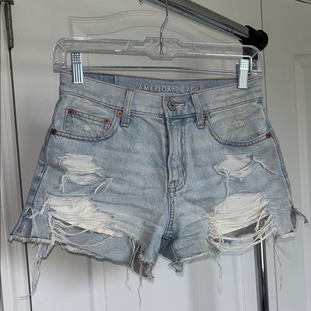 American Eagle Outfitters Ripped Light Blue Jean Shorts